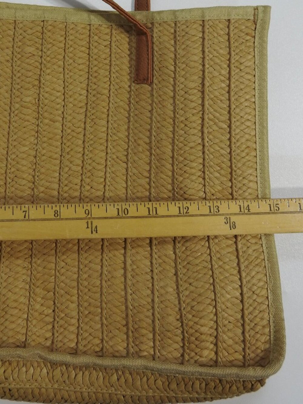 Straw Purse 12"H with 3 Cream Stripes Unknown Brand Shoulder Bag - Picture 8 of 13